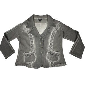 VTG GRETTY ZUEGER Grey Floral Lace Blazer With Stretch Women's Size lX